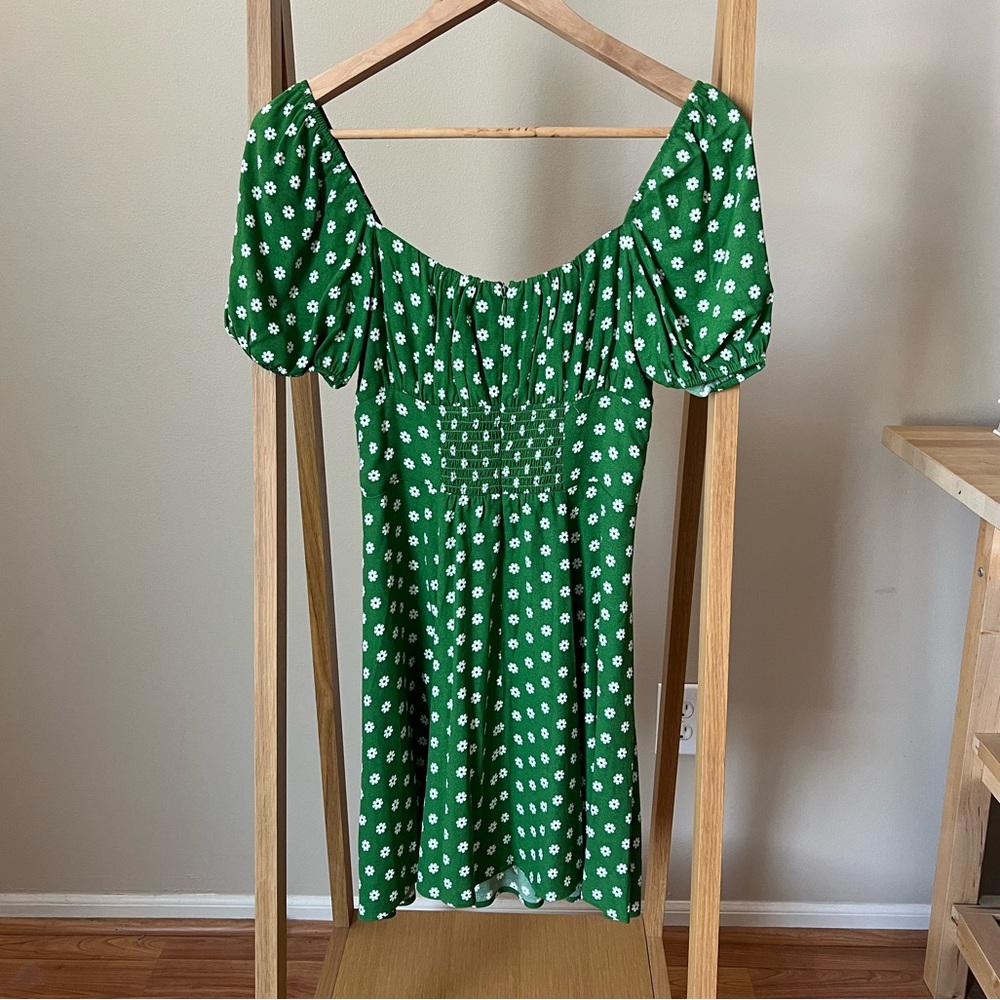 Reformation Green Floral Puff Sleeve Mini Corbin Dress in Hannah - Picture 7 of 10